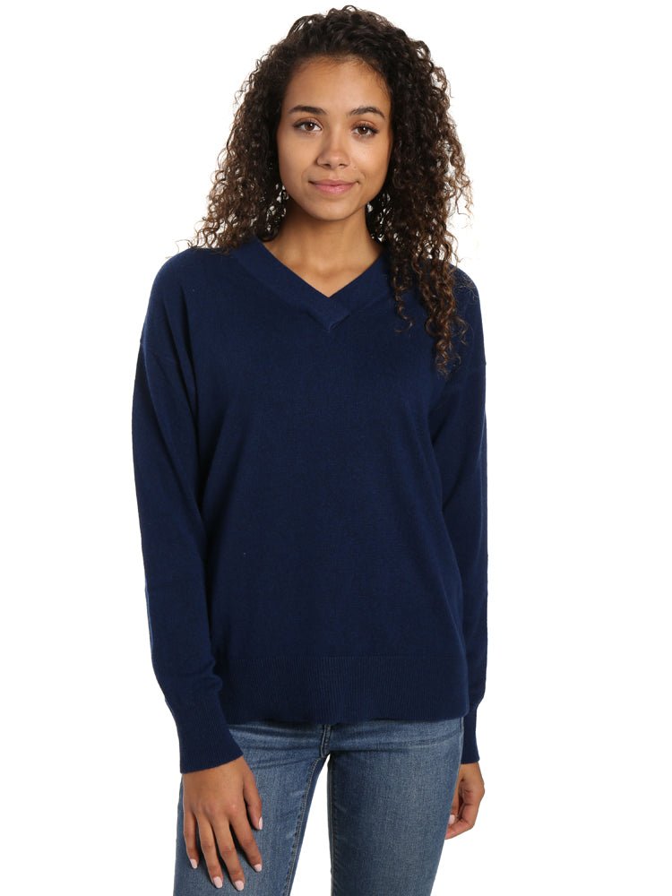Zainuno Moizni Women's 100% Cashmere Deep V-Neck Sweater pullover-sweaters La Vie Bien Zainuno Moizni Women's 100% Cashmere Deep V-Neck Sweater
