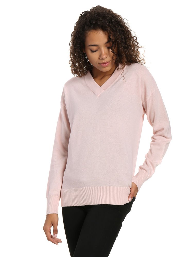 Zainuno Moizni Women's 100% Cashmere Deep V-Neck Sweater pullover-sweaters La Vie Bien Zainuno Moizni Women's 100% Cashmere Deep V-Neck Sweater