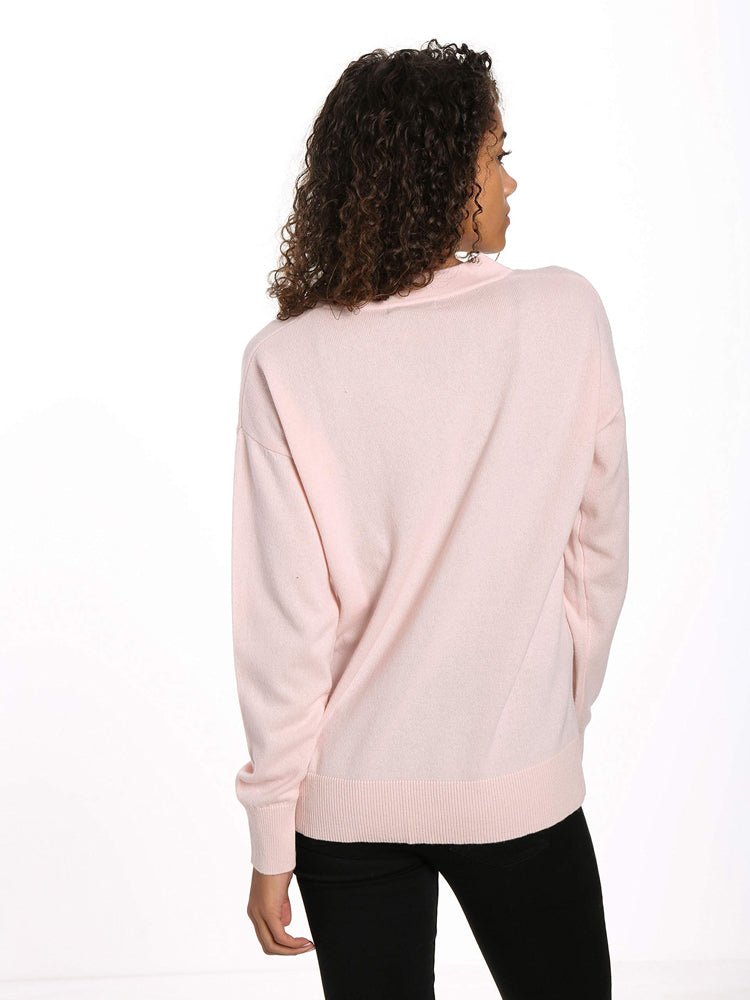 Zainuno Moizni Women's 100% Cashmere Deep V-Neck Sweater pullover-sweaters La Vie Bien Zainuno Moizni Women's 100% Cashmere Deep V-Neck Sweater