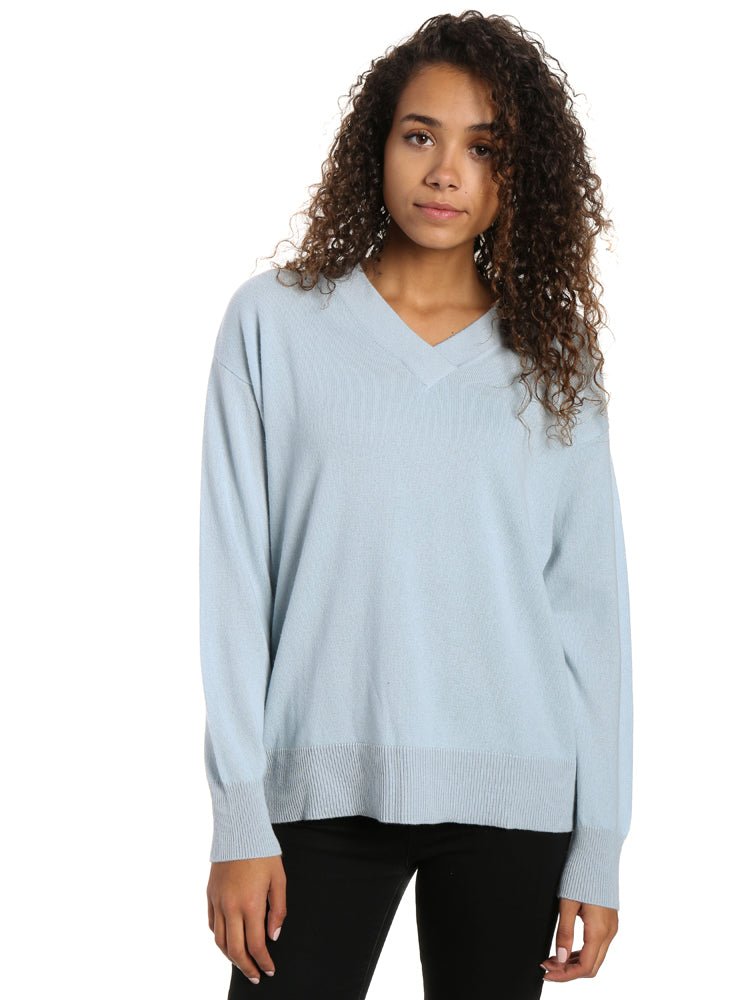 Zainuno Moizni Women's 100% Cashmere Deep V-Neck Sweater pullover-sweaters La Vie Bien Zainuno Moizni Women's 100% Cashmere Deep V-Neck Sweater