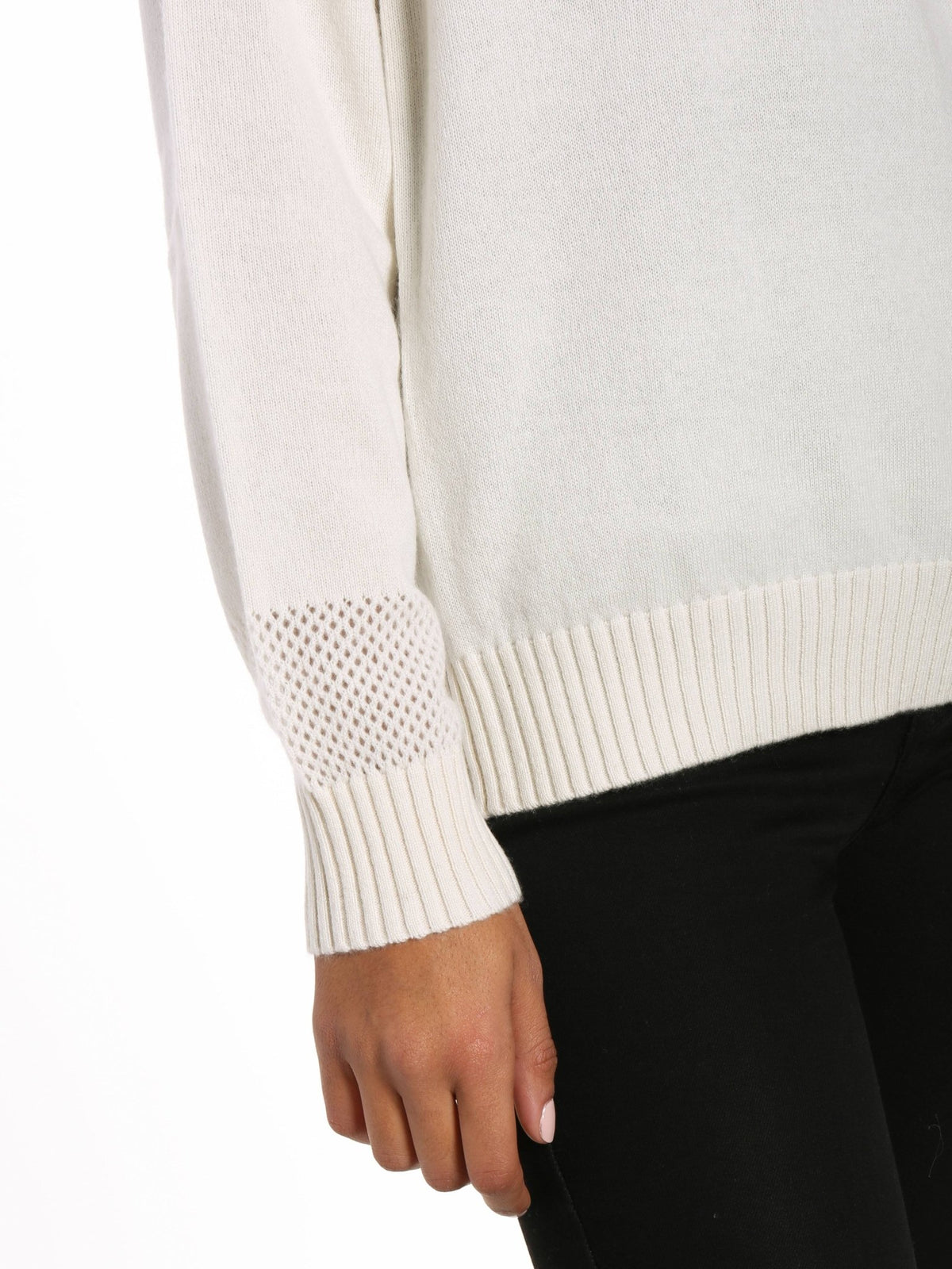 Zainuno Moizni Women's 100% Cashmere V-Neck Sweater with Mesh Sleeve pullover-sweaters La Vie Bien Zainuno Moizni Women's 100% Cashmere V-Neck Sweater with Mesh Sleeve