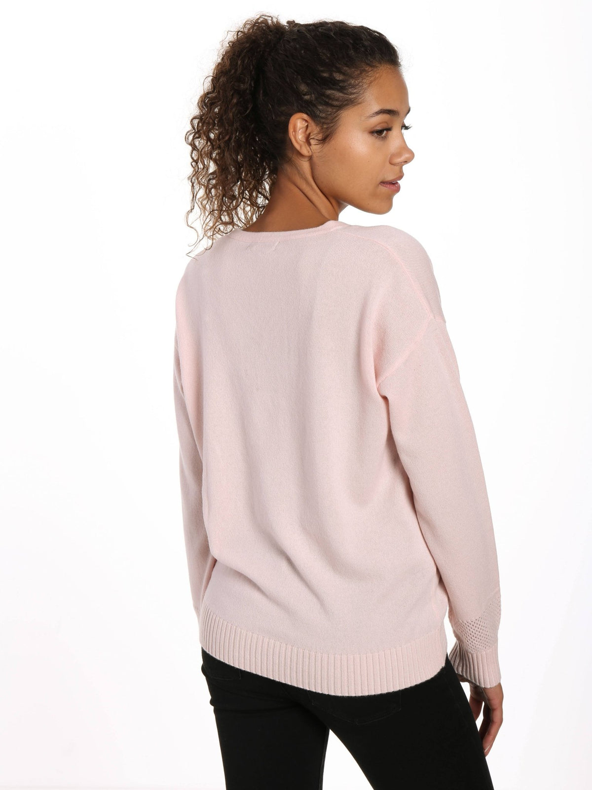 Zainuno Moizni Women's 100% Cashmere V-Neck Sweater with Mesh Sleeve pullover-sweaters La Vie Bien Zainuno Moizni Women's 100% Cashmere V-Neck Sweater with Mesh Sleeve