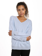 Zainuno Moizni Women's 100% Cashmere V-Neck Sweater with Mesh Sleeve pullover-sweaters La Vie Bien Zainuno Moizni Women's 100% Cashmere V-Neck Sweater with Mesh Sleeve