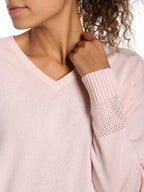 Zainuno Moizni Women's 100% Cashmere V-Neck Sweater with Mesh Sleeve pullover-sweaters La Vie Bien Zainuno Moizni Women's 100% Cashmere V-Neck Sweater with Mesh Sleeve