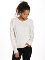 Zainuno Moizni Women's 100% Cashmere V-Neck Sweater with Mesh Sleeve pullover-sweaters La Vie Bien Zainuno Moizni Women's 100% Cashmere V-Neck Sweater with Mesh Sleeve