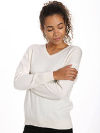 Zainuno Moizni Women's 100% Cashmere V-Neck Sweater with Mesh Sleeve pullover-sweaters La Vie Bien Zainuno Moizni Women's 100% Cashmere V-Neck Sweater with Mesh Sleeve