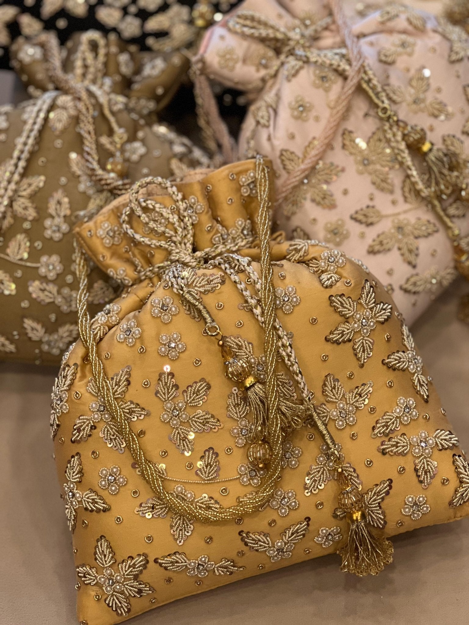 Zardosi Work Silk Potli Bag with Hand Embroidery & Designer Closing Thread La Vie Bien Zardosi Work Silk Potli Bag with Hand Embroidery & Designer Closing Thread