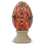Jeweled Embossed Oriental Red Flower Wooden Easter Egg 3 Inches