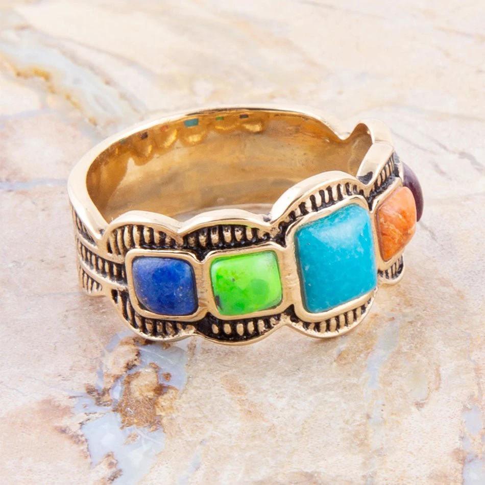Zion Blue Turquoise Colorful Golden Ring by Barse Jewelry
