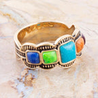 Zion Blue Turquoise Colorful Golden Ring by Barse Jewelry
