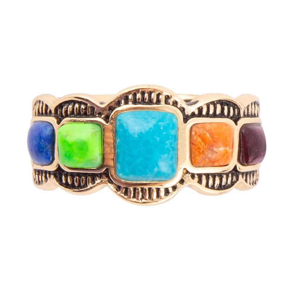 Zion Blue Turquoise Colorful Golden Ring by Barse Jewelry