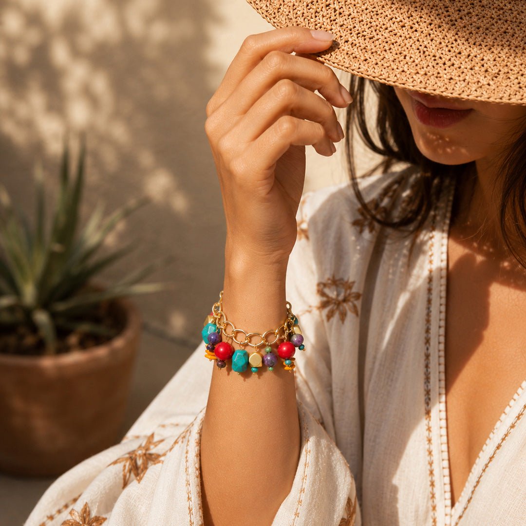 Zion Colorful Stone Charm Golden Bracelet Bracelets La Vie Bien Zion Colorful Stone Charm Golden Bracelet