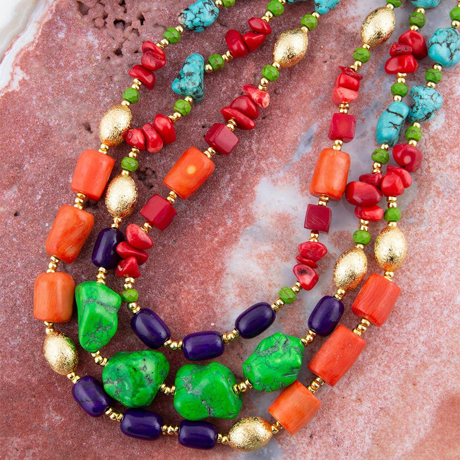 Zion Multi-Color Triple Strand Golden Statement Necklace Necklaces La Vie Bien Zion Multi-Color Triple Strand Golden Statement Necklace