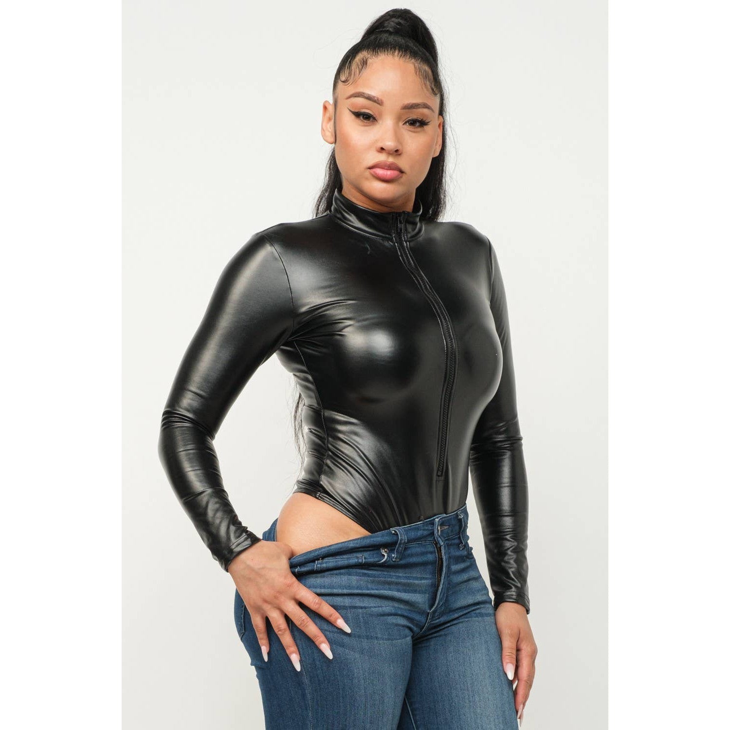 Zipper Front PU Bodysuit in Red [Available in SM - L]