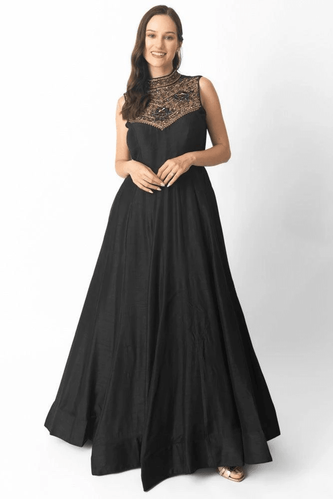 Zuri Black Gown with Hand Embroidery by Raas