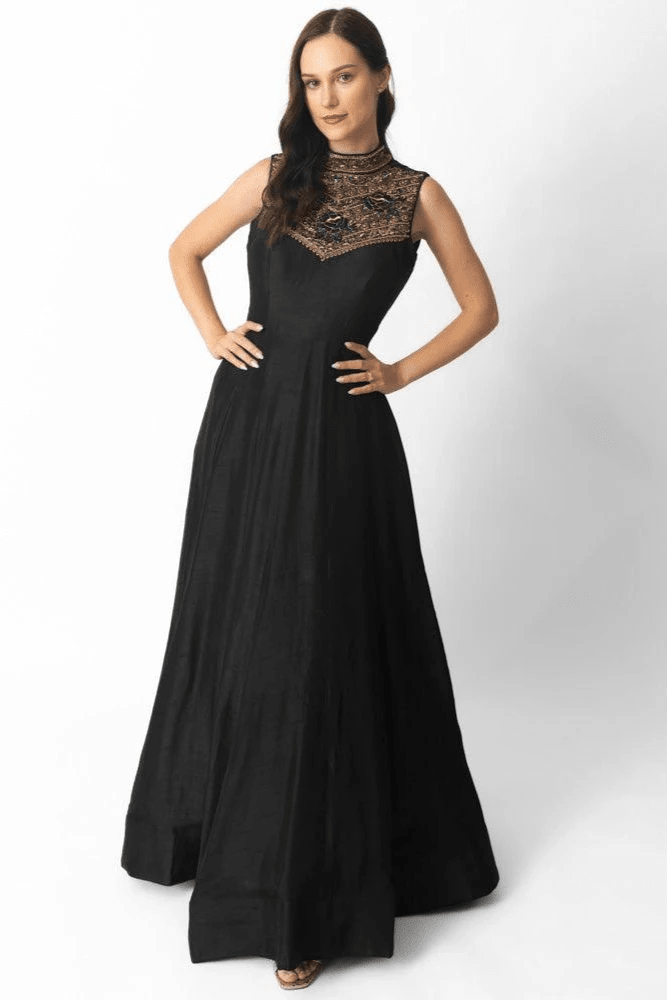 Zuri Black Gown with Hand Embroidery by Raas
